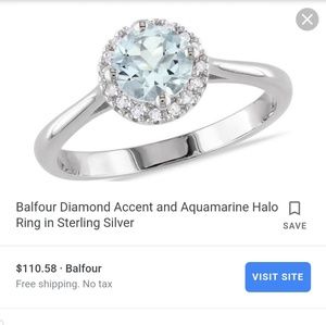 Sterling Silver Diamond Halo Aquamarine Ring